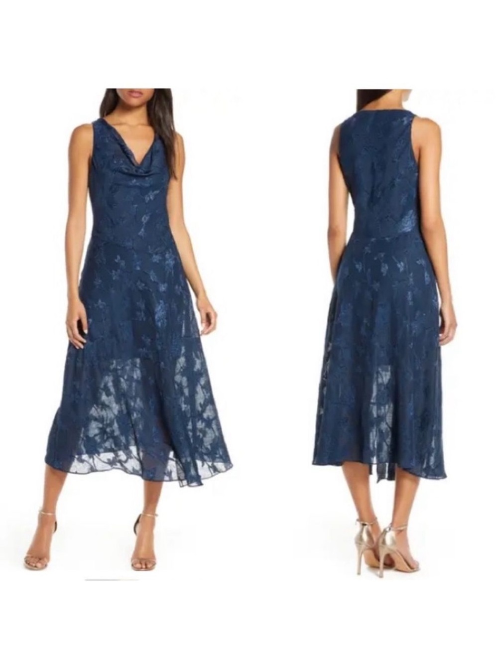 Eliza J Cowl Neck Floral Navy Sleeveless Dress | SZ 4